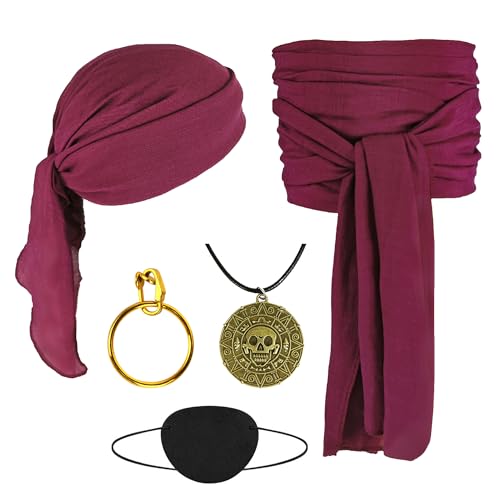 Vifcotlyp 5 Stück Piratenkostüm Herren, Piraten Kostüm Zubehör Pirate Accessories mit Augenklappe Pirat Piraten Kopftuch Alskette Ohrring für Halloween Cosplay von Vifcotlyp