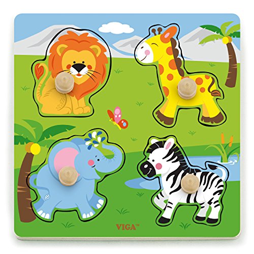 Viga 50840 Animals Toys-Steckpuzzle-Wildtiere, Multi Color von Viga