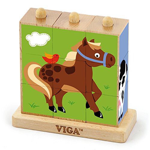 Viga 50833 Toys-Bilderwürfel Puzzle-Bauernhoftiere, Multi Color von Eitech