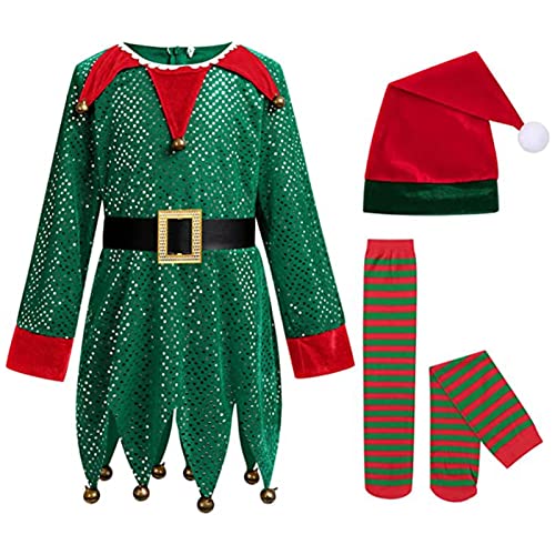 Elfenkostüm für Kinder für Mädchen - Weihnachten für die Familie Cosplay Kostüm Weihnachtsmann Assistent Passende Sets - Cosplay Karneval Elf Glitzer Elfenkostüm für Kinder für Mädchen - Weihnachten für die Familie Cosplay Kostüm Weihnachtsmann Assistent Passende Sets - Cosplay Karneval Elf Glitzer von Vigcebit