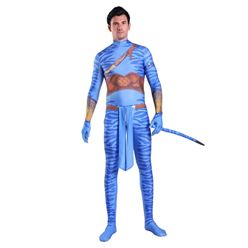 Vigcebit Avatar 2 Cosplay Kostüm für Herren Erwachsene - Neytiri Avatar Kostü Jumpsuit, Blue Strip Bodysuit - Faschingskostü Karneval Cosplay Geburstag Overall Kostü Für Fans von Vigcebit
