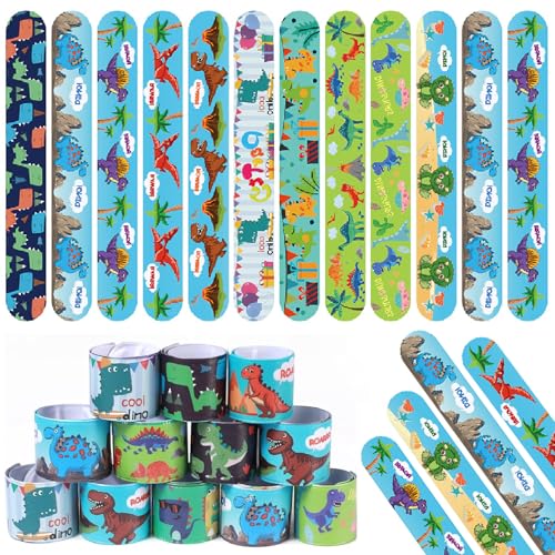 Viicoor 24 Stück Dinosaurier Slap Armbänder für Kinder, Party-Accessoires, Snap Bands (Dinosaur-24P) von Viicoor