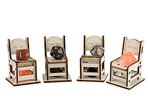 DND Time Out Stuhl Würfel Gefängnis 4er Set mit einem zufälligen polyedrischen Würfelset Holz Laser Cut Dunce, Shame Chair Miniatur für Dungeons and Dragons, D&D, Pathfinder und Tabletop RPG DND Time Out Stuhl Würfel Gefängnis 4er Set mit einem zufälligen polyedrischen Würfelset Holz Laser Cut Dunce, Shame Chair Miniatur für Dungeons and Dragons, D&D, Pathfinder und Tabletop RPG von VIIPHA