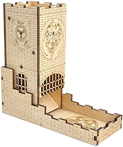 Viipha Castle Würfelturm mit Tablett, Holz, lasergeschnitten, Drachenschnitzerei, einfache Rolle, perfekt für Brettspiele, D&D und RPG von Viipha