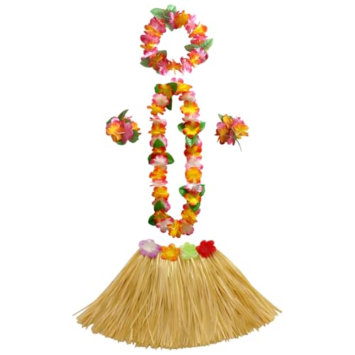 VilaGi 5-teiliges hawaiianisches Hula-Rock-Kostüm-Set, hawaiianischer Grasrock, Kostüm, Hawaii-Girlanden, Armband, Halskette, Hawaii-Leis für Kinder, Sommer, Strand, Blumen, Leis, tropische VilaGi 5-teiliges hawaiianisches Hula-Rock-Kostüm-Set, hawaiianischer Grasrock, Kostüm, Hawaii-Girlanden, Armband, Halskette, Hawaii-Leis für Kinder, Sommer, Strand, Blumen, Leis, tropische von VilaGi