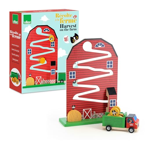 VILAC - Ernte auf dem Bauernhof – Ingela P.Arrhenius – 1 Bauernhof aus Holz + 3 Heustiefel aus Holz + 1 LKW Anhänger aus Holz – ab 18 Monaten – 7638 von Vilac