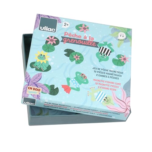VILAC Froschangeln – Michelle Carlslund – Gesellschaftsspiele – 2 magnetische Angelruten aus Holz + 12 Frösche aus Holz – Spiele aus Holz – ab 2 Jahren – 8571 von Vilac
