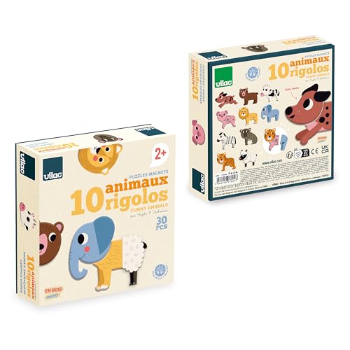 VILAC - Lustige Magnete – Ingela P. Arrhenius – Kreativspiele – 30 Magnete aus Holz für 10 Tiere + 1 Aufbewahrungsbox aus Karton – Spielzeug aus Holz – ab 2 Jahren – 7624 von VILAC