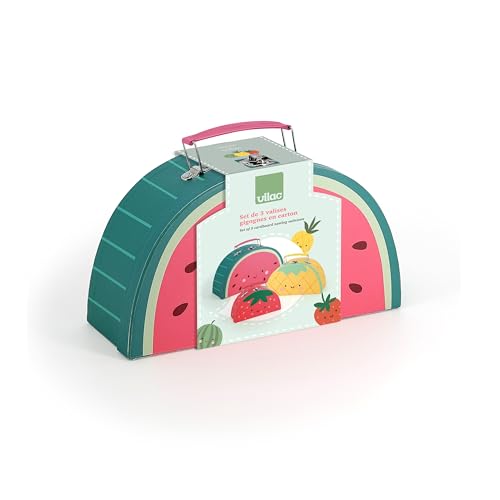 VILAC - Set mit 3 Obstkoffern – Sarah Betz – Dekoration & Geschenke – 3 zusammenschiebbare Koffer aus Karton: Wassermelone, Ananas und Erdbeere. – Lernspiele aus Holz – ab 3 Jahren – 7122 von Vilac