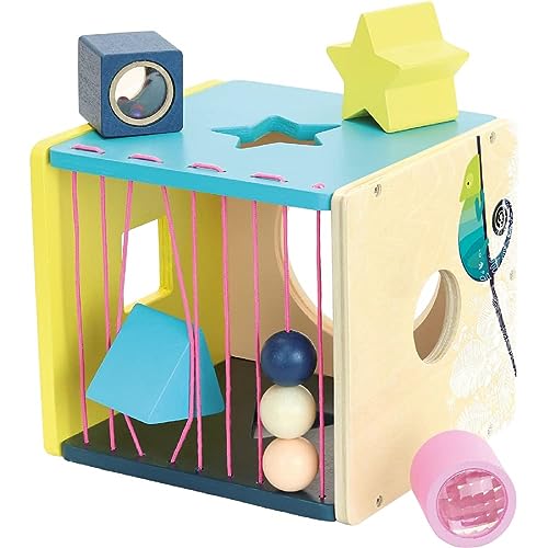 Vilac Holzkiste unter dem Baldachin Früh Sortierbox, pädagogischer Formsortierer Würfel für Kinder, Mehrfarbig, 16 x 16 x 16 cm, ab 12 Monaten von Vilac
