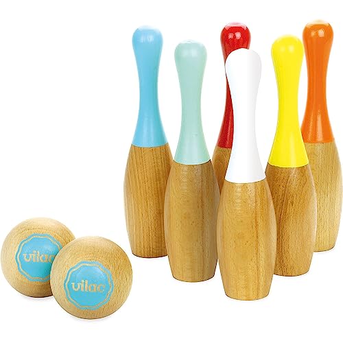 Vilac - 6 Bowlingkegel – zweifarbig – Outdoor-Spiel – Geschicklichkeitsspiel und Präzisionsspiel aus Holz – Gesellschaftsspiel – 2 Kugeln – Aufbewahrungstasche aus Baumwolle Vilac - 6 Bowlingkegel – zweifarbig – Outdoor-Spiel – Geschicklichkeitsspiel und Präzisionsspiel aus Holz – Gesellschaftsspiel – 2 Kugeln – Aufbewahrungstasche aus Baumwolle von Vilac