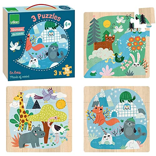 Vilac 8530 Animals Puzzles der Welt-ab 4 Jahren-8530, Mehrfarbig von Vilac