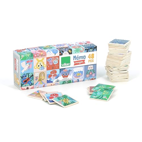 Vilac - Imagier Memo – Design Michelle Carlslund – 24 Paar Tiere zur Bereicherung des Wortschatzes und Gedächtnisses – ab 2 Jahren – Spiel aus Holz mit Box – Lernen und Spaß Vilac - Imagier Memo – Design Michelle Carlslund – 24 Paar Tiere zur Bereicherung des Wortschatzes und Gedächtnisses – ab 2 Jahren – Spiel aus Holz mit Box – Lernen und Spaß von Vilac