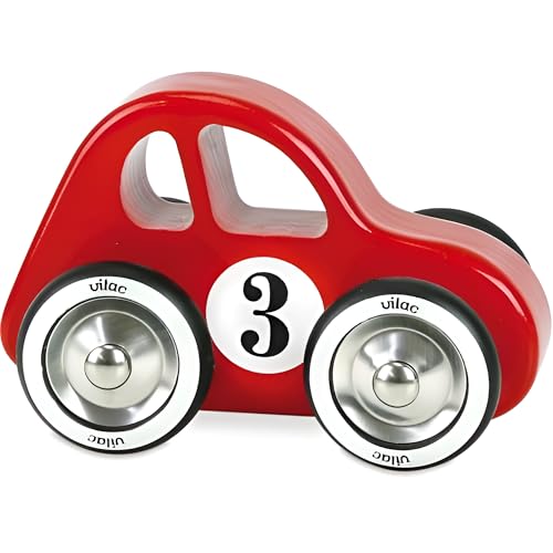 Vilac - Spiele und Spielzeug – Swing Car rot – Auto aus Massivholz – Räder aus Metall und Gummi – Zahl 3 – Spiel für Kinder ab 2 Jahren 2299R von Vilac