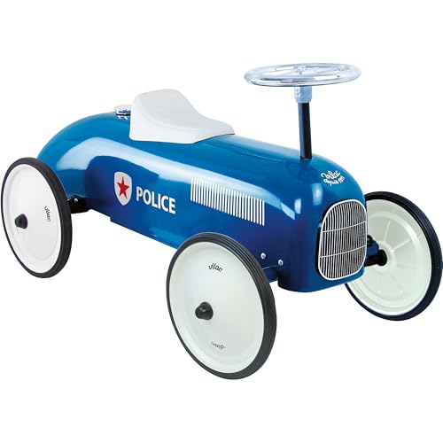 Vilac - Vintage Polizei Autoträger – Spielzeug aus Metall – leise Räder – Lenkrad – Dekoration – Blau – für Kinder ab 18 Monaten von Vilac