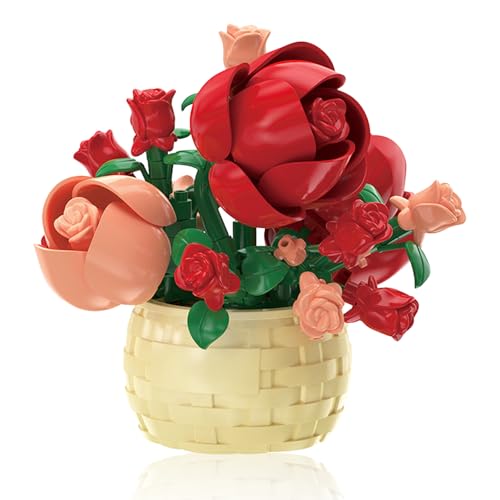 Vilbocr Mini Blumen Bauklotz Set,Blumenblöcke Spielzeug,Pflanzen und Sukkulenten Spielzeug,Bauklotz Blumentopf,Botanische Sammlung Geburtstagsgeschenk (Rose 128Pcs) von Vilbocr