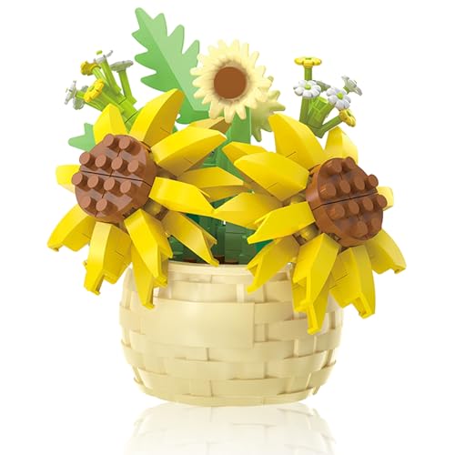 Vilbocr Mini Blumen Bauklotz Set,Blumenblöcke Spielzeug,Pflanzen und Sukkulenten Spielzeug,Bauklotz Blumentopf,Botanische Sammlung Geburtstagsgeschenk (Sonnenblume 162Pcs) von Vilbocr