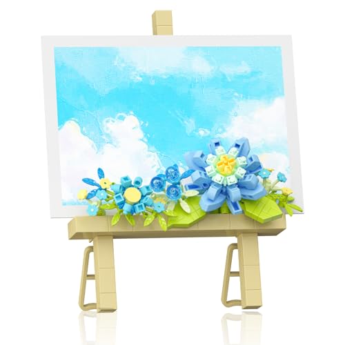 Vilbocr Mini Flower Building Bouquet Set，Block Easel for Desk Decorations and Message Stickers.Flower Building Toys Building Blocks Flower (Blau 357Pcs) von Vilbocr