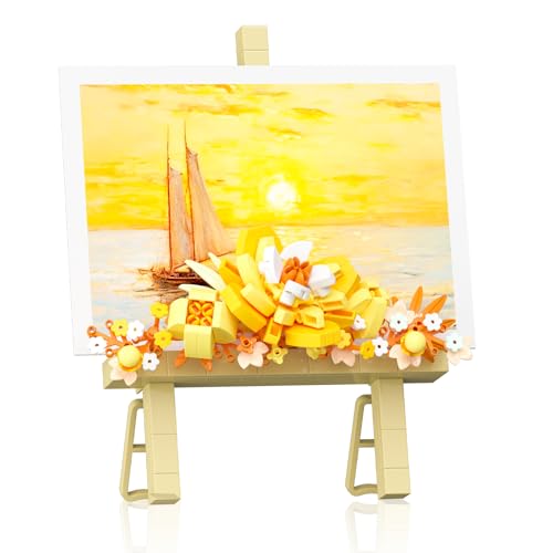 Vilbocr Mini Flower Building Bouquet Set，Block Easel for Desk Decorations and Message Stickers.Flower Building Toys Building Blocks Flower (Gelb 368Pcs) von Vilbocr