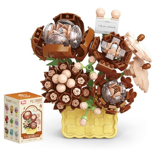 Vilbocr Miniatur Botanische Bausteine Sammlung Büro Weihnachten Geburtstag Party Künstliche Blumen Getrocknete Blume Dekoration Blumen Gebäude Spielzeug Valentinstag und Muttertag (Mocha Rose) von Vilbocr