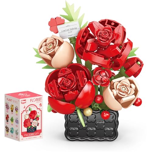 Vilbocr Miniatur Botanische Bausteine Sammlung Büro Weihnachten Geburtstag Party Künstliche Blumen Getrocknete Blume Dekoration Blumen Gebäude Spielzeug Valentinstag und Muttertag (Rote Rose) von Vilbocr