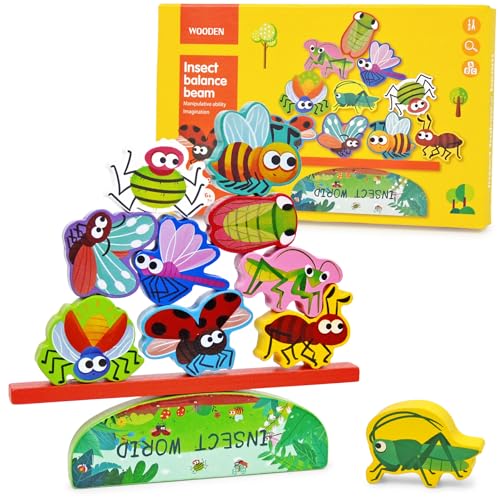 Vileafy Holzbausteine für Kleinkinder, Montessori-Stapel-Lernspielzeug für Kinder von 3–5 Jahren, niedliches 10-teiliges Insekten-Spielset für Jungen und Mädchen, ideal für natürliches Klassenzimmer, von Vileafy