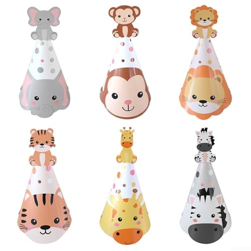 Vilgftyiet Niedliches Safari-Tier-Design, Partyhut-Set enthält 6 stabile Papier-Accessoires für unvergessliche Kindergeburtstage Vilgftyiet Niedliches Safari-Tier-Design, Partyhut-Set enthält 6 stabile Papier-Accessoires für unvergessliche Kindergeburtstage von Vilgftyiet