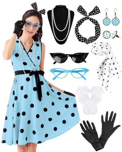 VillbeCoser 1950er Jahre Polka Dots Kleid Frauen Ärmellos Vintage Kleider 50er Jahre Outfits Retro Accessoires Socke Hop Party Kostüm, 01blue, M VillbeCoser 1950er Jahre Polka Dots Kleid Frauen Ärmellos Vintage Kleider 50er Jahre Outfits Retro Accessoires Socke Hop Party Kostüm, 01blue, M von VillbeCoser