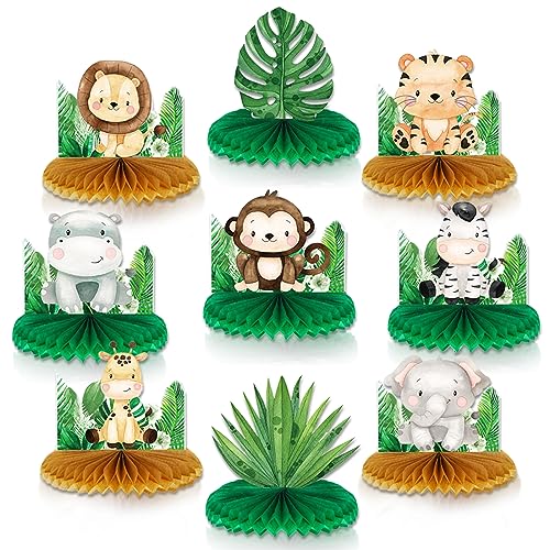 9 Stück Safari-Waben-Mittelstücke, Dschungeltiere Babyparty-Dekorationen für Jungen, Safari-Motto-Geburtstagsparty-Zubehör, Wild One-Geburtstagsparty-Dekorationen für Jungen und Mädchen 9 Stück Safari-Waben-Mittelstücke, Dschungeltiere Babyparty-Dekorationen für Jungen, Safari-Motto-Geburtstagsparty-Zubehör, Wild One-Geburtstagsparty-Dekorationen für Jungen und Mädchen von VillyVida