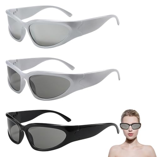 3 Paar Space Brille,Accessoires Gläser Rolle Astronauten Brille,Futuristische Sonnenbrille,Rave Brille Cosplay(Schwarzer Rahmen Graues Blatt+Silber Rahmen Graues Blatt+Silber Rahmen Silber Blatt) von Vimmvid