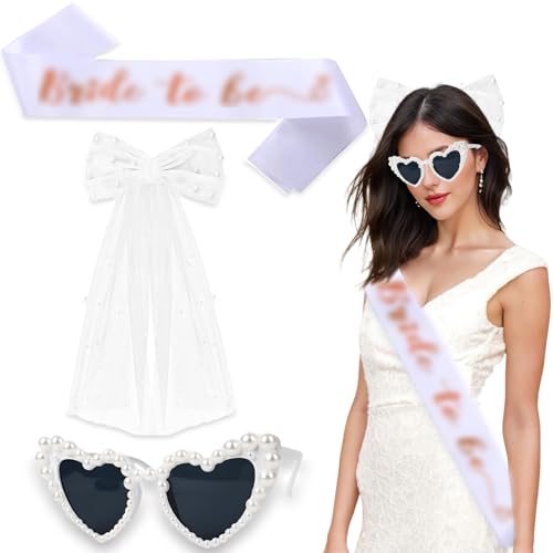 3 Stück Jga Accessoires Frauen Schleier,Schleier Braut Herz Sonnenbrille Bride to be Schärpe,Junggesellenabschied Frauen Bride to Be Schleier Jga,Junggesellenabschied Bachelorette Party Accessories﻿ von Vimmvid
