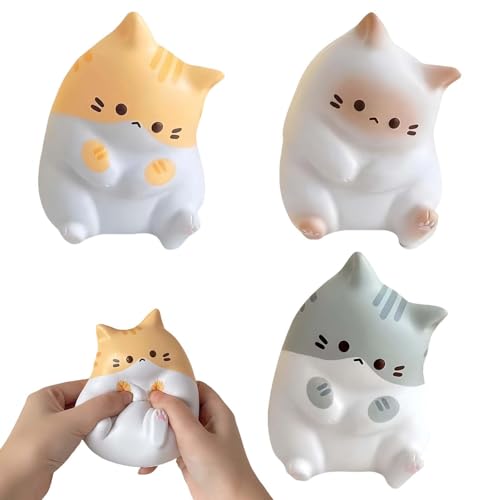 3 Stück Squishy Katze Stressball Kinder, Antistressball, Squishy Cat Stress Ball 5×7cm, Squishies Fidget Anti Stress Squeeze Toy Weich und Komfortabel Weiß Grau Gelb von Vimmvid