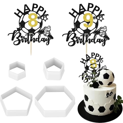 6 Stück Tortendeko Fussball mit Sechseck Ausstechformen, Tortenaufleger Personalisiert Deko Geburtstag Kinder, Fußball Geburtstag Deko für Kuchen DIY Torten Dekorieren von Vimmvid