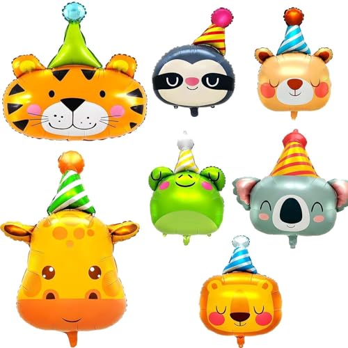 7 Stücks Tierkopf Luftballons Helium Balloon gas Geburtstag, Luftballon Tiere Helium Ballons Deko Tierkopf Folienballon für Kindergeburtstage Waldtiere Partydeko von Vimmvid