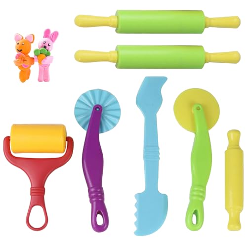 Vimmvid 7-teiliges Knete Zubehör Set, Knete Set für Kinderlehm ab 2 Jahren, Knetzugehör für Kinderknete,Zaubersand, Modellierzubehör (bunt) von Vimmvid