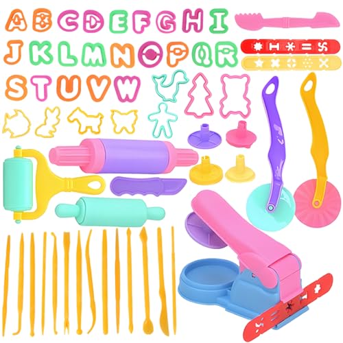 Vimmvid 62 Stück Knete Zubehör Set Kinder Knetwerkzeug Knetä Zubehör Küche Spielzeug Kreatives für Knetzubehör Jungen und Mädchen Knetmasse, Kreationsset von Vimmvid