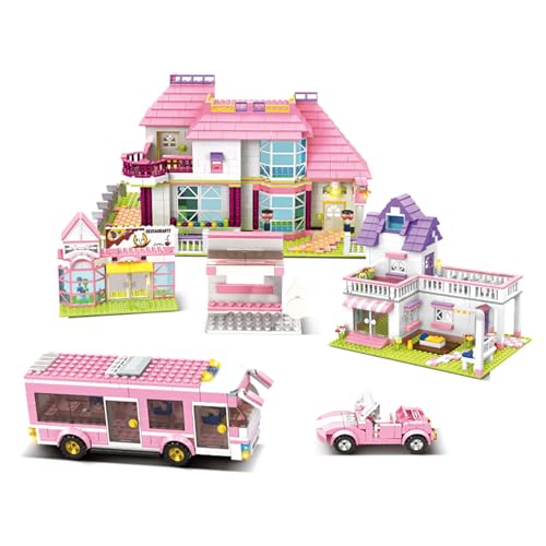Vinbosion Bauklötze Set,Villa Bauspielzeug mit Auto und Restaurant,Bauklötze Modell Geschenk für Weihnachten,Geburtstag,Neujahr(1898PCS) von Vinbosion