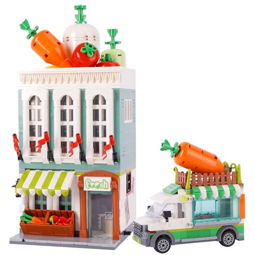 Vinbosion Building Blocks Set, Street View City Shop Building Toys, Mini Baukasten für Kinder und Erwachsene, Geschenk für Weihnachten, Geburtstag, Neujahr (Gemüsehändler) von Vinbosion
