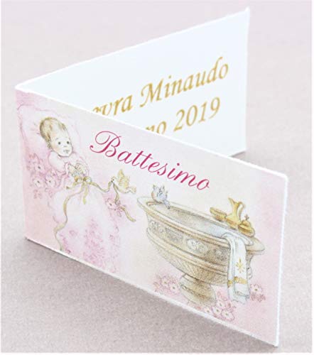 Vinciprova Le Gemme di Venezia 100 Kärtchen für Bonboniere Taufe mit Quelle für Mädchen, personalisierbar, farbig von Vinciprova Le Gemme di Venezia