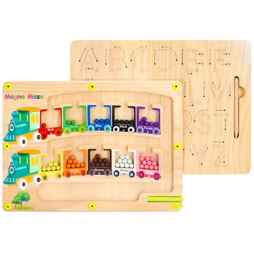 Montessori Holz Alphabet Tracing Board, magnetische Farbe und Zahl Labyrinth, Holz Buchstaben üben Board Kleinkinder und Vorschule Geschenke für Kinder 3 4 5 6 Jahre alt von Vindany