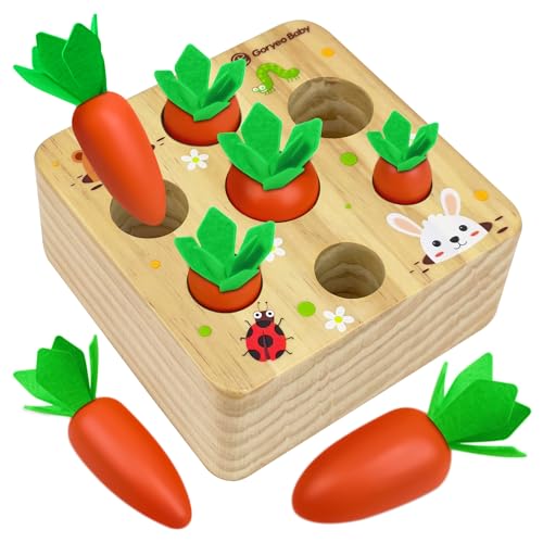 Holzspielzeug ab 1 Jahr, Montessori Spielzeug 2 3 Jahre, Sortierspiel Holzpuzzle Karottenernte für 12 Monate, Motorikspielzeug fördert Feinmotorik Baby ab 1, Lernspielzeug Geschenke für Kinder[Orange] von VingaHouse