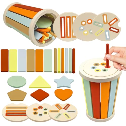 Montessori Spielzeug ab 1 Jahr, 3-in-1 Montessori Spielzeug ab 1 2 3, Holz Farbe Form Sortierspielzeug, Motorikspielzeug und Sortierspiel, Lernspielzeug Fördert Feinmotorik Baby ab 12 Monate[Macarons] von VingaHouse