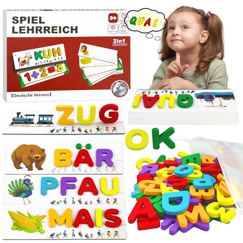 Montessori Spielzeug ab 3 4 5 Jahre, Deutsches Buchstaben Lernen Lernspiele mit 32 Beidseitig Scrabble Alphabet-Flash-Karten Kinderspielzeug Holz Vorschule Einschulung Geschenk für Junge Mädchen Montessori Spielzeug ab 3 4 5 Jahre, Deutsches Buchstaben Lernen Lernspiele mit 32 Beidseitig Scrabble Alphabet-Flash-Karten Kinderspielzeug Holz Vorschule Einschulung Geschenk für Junge Mädchen von VingaHouse