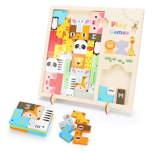 Montessori spielzeug ab 3 jahre, motorikspielzeug ,Tetris Lernspielzeug aus Holz, 3D Puzzle klassisches Block-Holzspielzeug, Blöcke mit niedlichen Tiermustern, Geschenke für Jungen und Mädchen Montessori spielzeug ab 3 jahre, motorikspielzeug ,Tetris Lernspielzeug aus Holz, 3D Puzzle klassisches Block-Holzspielzeug, Blöcke mit niedlichen Tiermustern, Geschenke für Jungen und Mädchen von VingaHouse