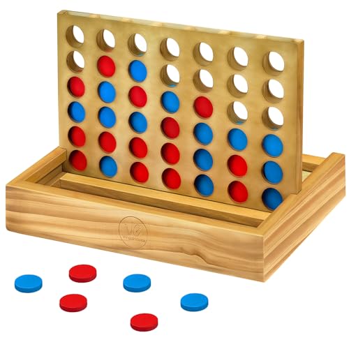 VingaHouse Vier gewinnt Holz, Kinder Brettspiel,4 in Einer Reihe Reihe Vertikales Brettspiel, Strategiespiel für 2 Spieler,Pädagogische Spielzeuggeschenke für Kinder geeignet（Retro-Version aus Holz） von VingaHouse