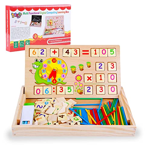 VingaHouse Montessori Mathe Spielzeug,Multifunktion Holz Lernbox mit Multifunktionen: Zahlen Lernen mit Rechen-Stäbchen, Zeichnung,Uhr kennenlernen ，Einschulung Geschenk für Kinder 3 4 5 Jahre von VingaHouse