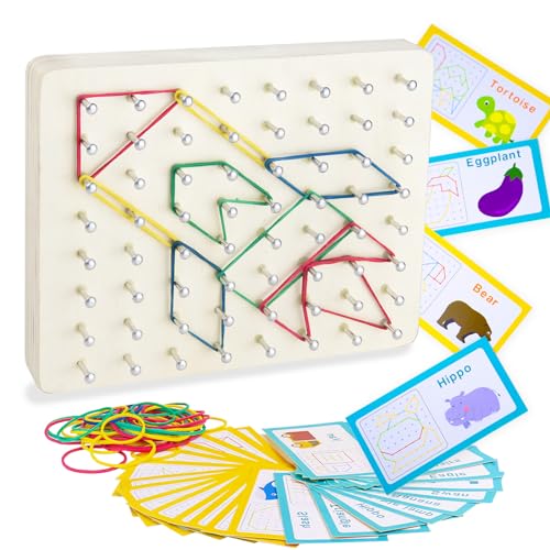 VingaHouse Montessori Spielzeug ab 4 5 6 Jahre -Geobrett- Geoboard Holz - Förderung des räumlichen Denkens und der Vorstellungskraft - EIN glückliches Geschenk für Kinder im Alter von 3+ Jahren von VingaHouse