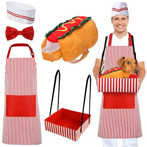Vinsatin Karnevalskostüm für Erwachsene, Kellner mit Hund, Cosplay-Kostüm für Hot Dog, Popcorn, Zirkus, Party, gestreift, Größe XL, 5 Stück von Vinsatin
