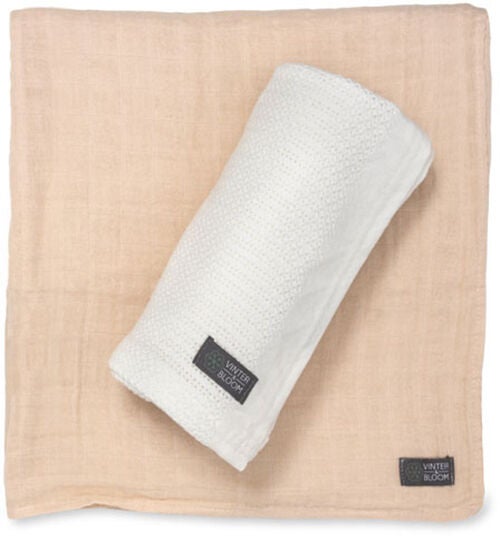 VinterBloom Soft Grid + Muslin Decke 2er-Pack, Weiß/beige von Vinter & Bloom