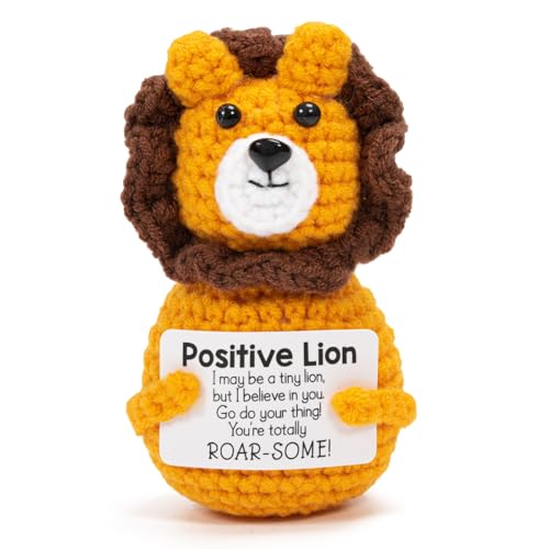 Vinuwu Emotionale Unterstützung, Häkeln, positive Löwen-Geschenke, positive Häkeltiere mit Bestätigungskarten, lustiges Geschenk für Damen und Herren, Gelb von Vinuwu